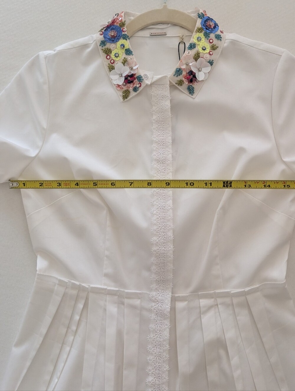 NWT Elie Tahari White Sammy Dress Beaded Floral Collar Short Sleeve Sz 2 - Picture 12 of 13